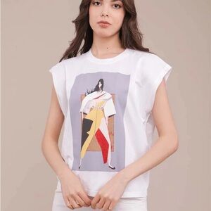 Zara White Muscle Tee with Colorful Graphic